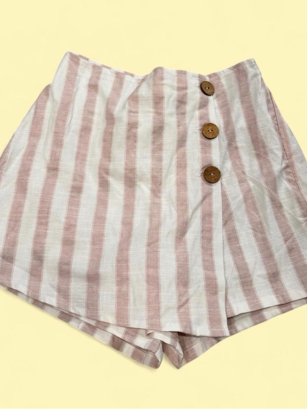 Striped Pink and White High-Waist Girl’s Shorts Skort with Button Detail
